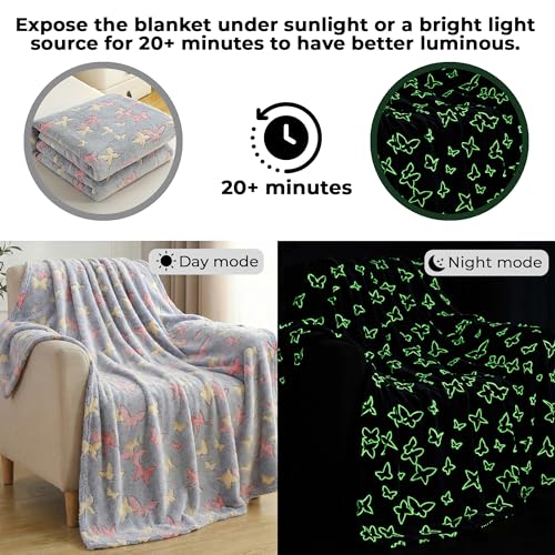 Image of Story@Home Glow in the Dark Blankets for Kids | Kids Cooling Quilt | Kids Blanket 0-15 Years (200x15 cm) Soft Fleece Blanket |Cozy All-Season Radium Blanket for Boys & Girls - Butterfly