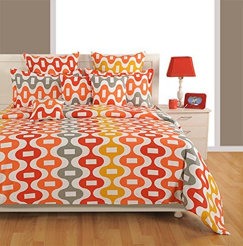 Image of Swayam Polyester King Bedsheet with 2 Pillow Covers | Size 108 x 108 inch | 144 TC | Geometric Design | Soft Breathable Bed Sheet | Comfortable & Durable for Bedroom - Multicolor