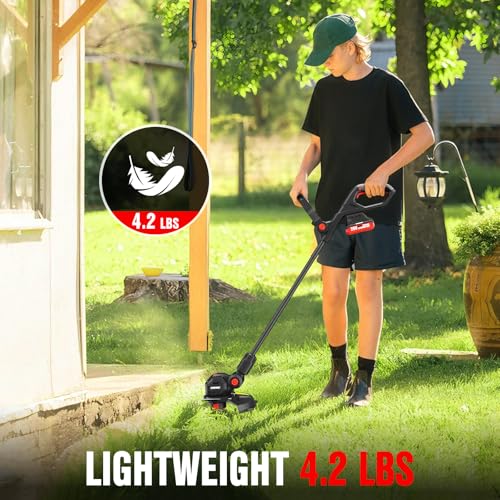Image of EWORK 20V 12'' Weed Wacker Cordless with Auto Line Feed, 2 in 1 String Trimmer and Edger, Electric Weed Eater Includes 2 Batteries & 6 Spool Lines, Battery Powered Grass Trimmer for Garden, Lawn