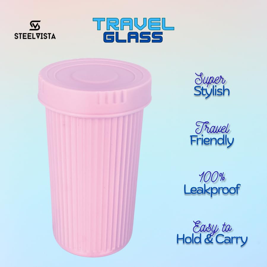 Image of Travel Glass with Airtight Silicone Lid | Double Walled Unbreakable Leakproof | Ideal for Home, Office & Travel (Baby Pink)