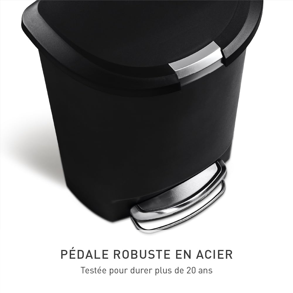 simplehuman CW1355 poubelle demi-lune à pédale, poubelle de cuisine, plastique noir, 50 litres
