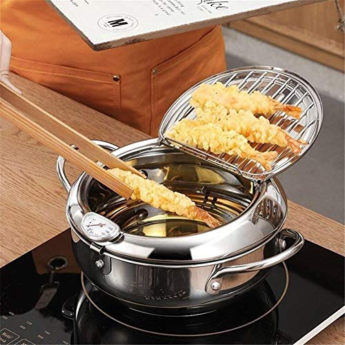 fllyingu Tempura-Fritteuse, Frittiertopf mit Deckel, Ölfilter, Thermometer, für Gas, Induktion und Elektroherd, Edelstahl, 8,79 Liter Fassungsvermögen – Bild 7