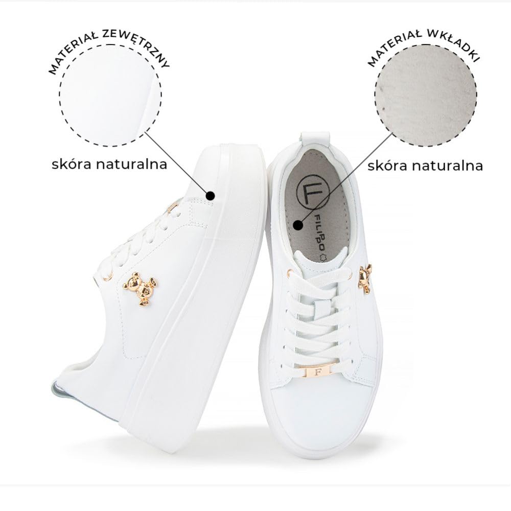 FILIPPO damskie sneakersy skórzane na platformie - skóra naturalna