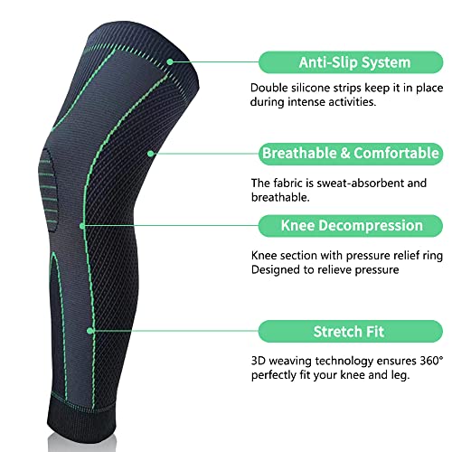 Image of Leg Compression Sleeves for Women & Men, Knee Braces for Knee Pain Knee Support Knee Pads for Basketball, Football, Running, Working Out, Arthritis (L, GREEN)