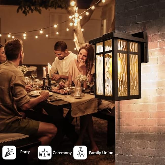 VUAA 2 Pack Outdoor Wall Light Fixtures, Waterproof Porch Lights Wall Lanterns, Exterior Lights for Outside Wall Scones with E26 Socket for Front Door Garage, Black