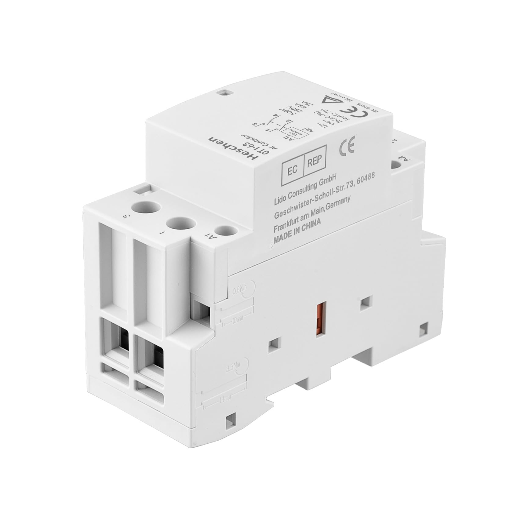 Contattore CA Heschen 63A 2NO - 12V Bobina, Montaggio Su Guida DIN - Per Impianti Domestici - Foto 4