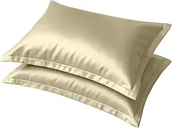 Kit 2 Fronha de Cetim Toque Suave Seda C/ 4 Abas 50x70cm Conforto Capa de Travesseiro Cabelo Antifrizz (Palha)