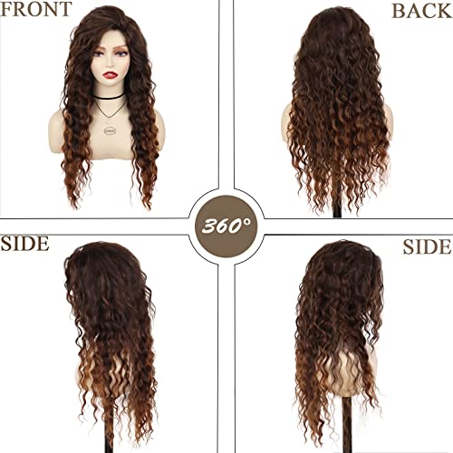 Image of GNIMEGIL Natural Brown Wigs Long Curly Wavy Wig for Women Loose Wave Layered Hair Heat Resistant Synthetic Wig Halloween Wigs for Daily Carnival Party