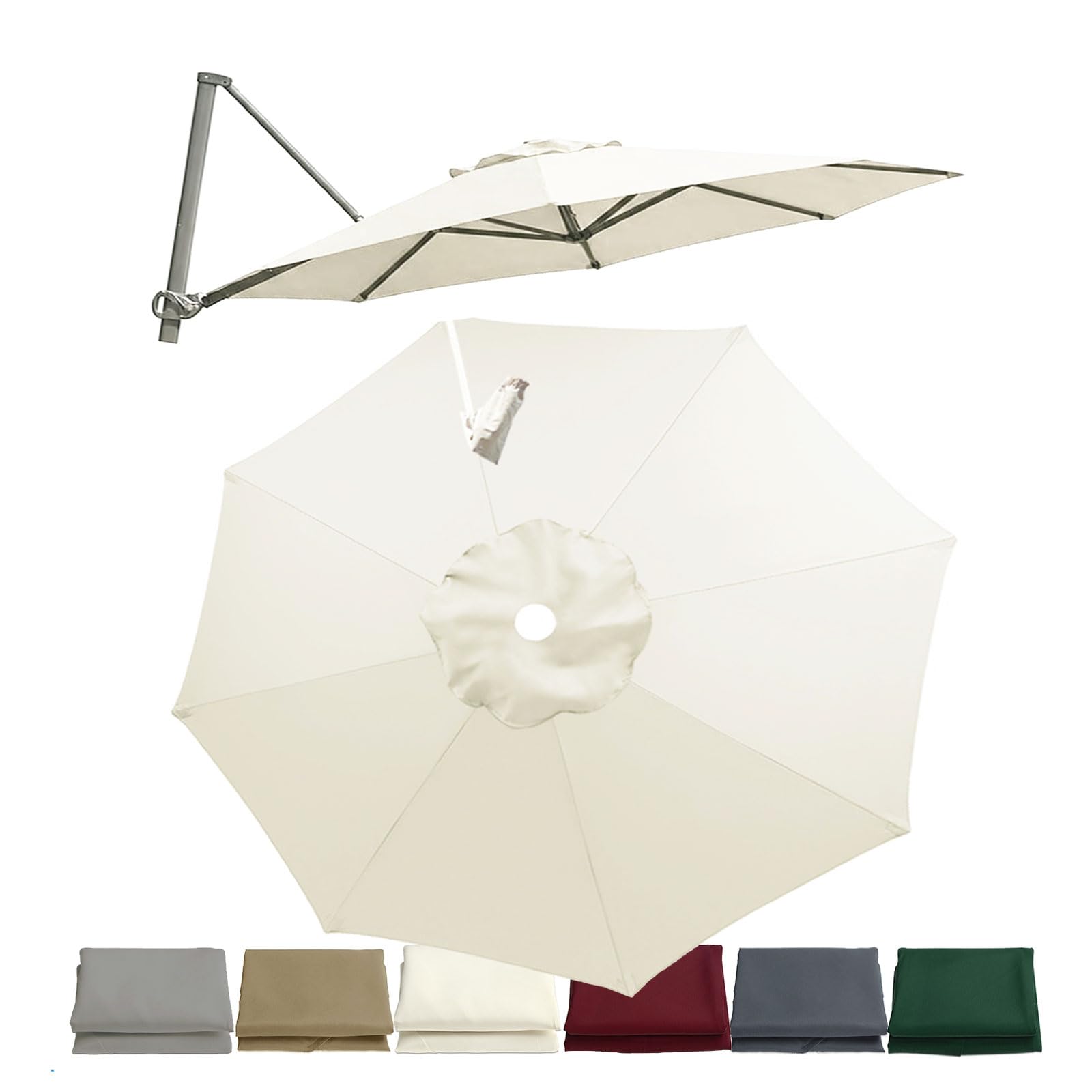 Housse de rechange pour parasol déporté 3.0m 3.5m Toile De Remplacement Parasol De Terrasse 8 Baleines Rond Imperméable