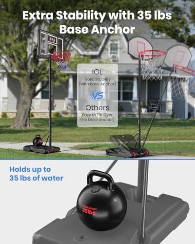 Image of IGL Portable Basketball Hoop, 5.6-10FT Adjustable Basketball Goal System, 40 /44 Inch Outdoor Basketball Hoop & Goals for Kids, Youth, and Adults in The Backyard, Driveway with PC Backboard