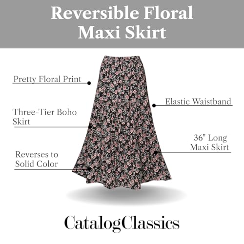 CATALOG CLASSICS Womens Reversible Long Skirt - Broomstick Boho Midi Skirt Blue Lagoon, 2X2