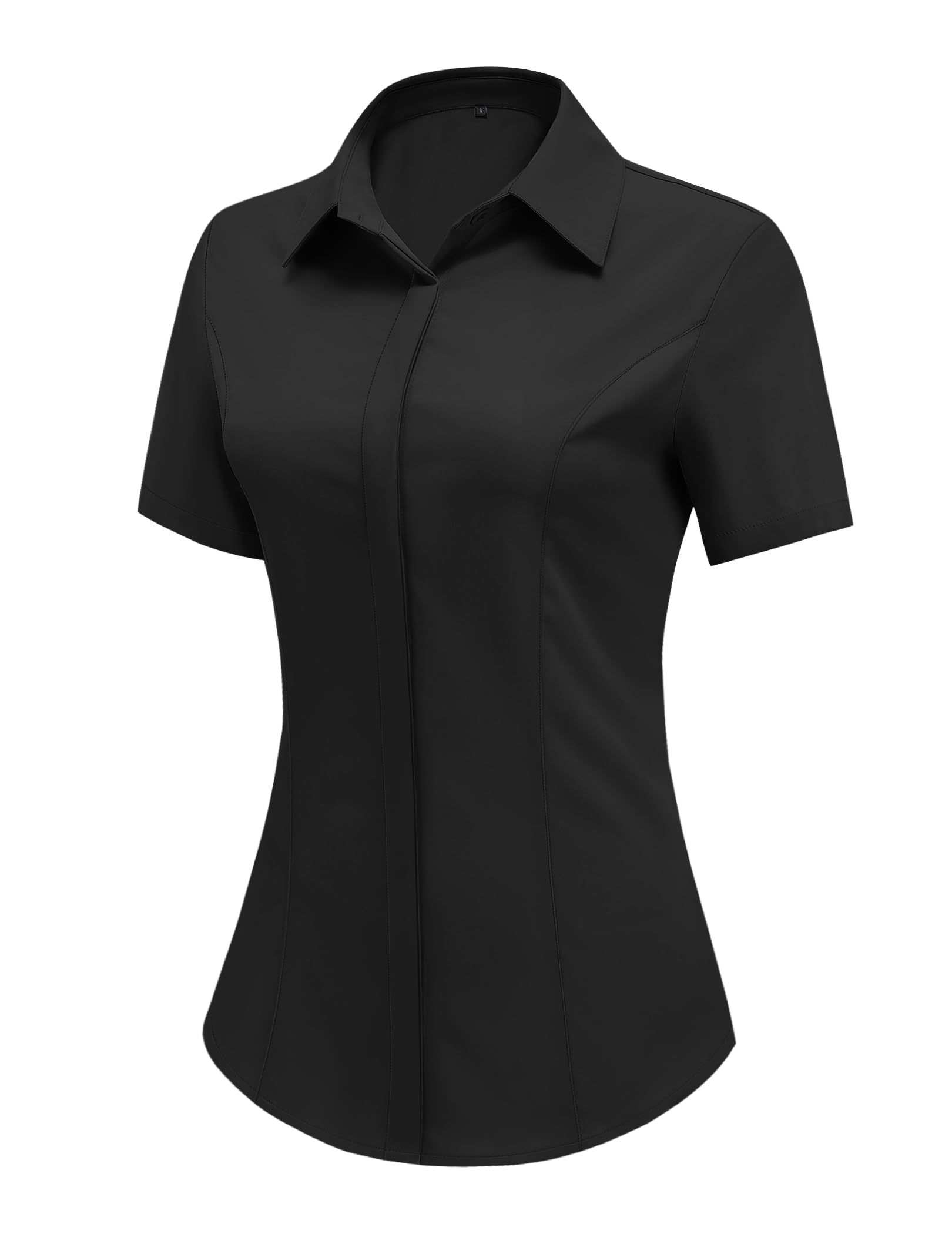 HOTOUCH Women Short Sleeve Button Down Shirts Business Work Fitted Collared Blouse Office Basic 2025 Summer Tops S-2XL