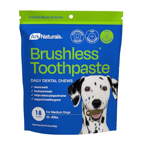 Ark Naturals Brushless Toothpaste, Dog Dental Chews for Medium Breeds, Freshens Breath, Helps Reduce Plaque & Tartar, 18oz, 1 Pack