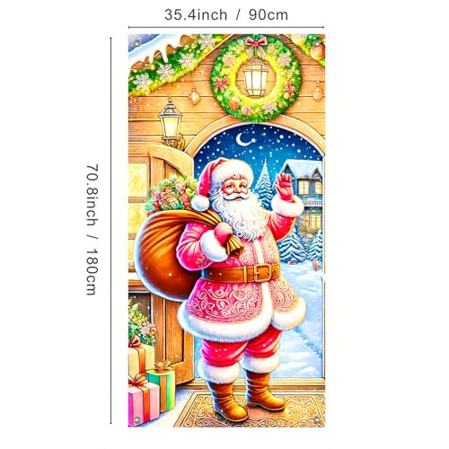 Image of BlissYard Christmas Door Cover Winter Festive Doors Cover 71x35 Inch Santa Claus Entrance Design Cheerful Holiday Home Decor Welcoming Front Door Banner For Seasonal Greetings