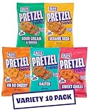 Olly's Pretzel Thins, New Variety Pack, 35g (Pack of 10), x2 Salted, x2 Sesame Seed, x2 Sour Cream, x2 Sweet Chilli x2 Cheesy, Low Calorie Snacks, Low Fat, Source of Fibre, No Preservatives