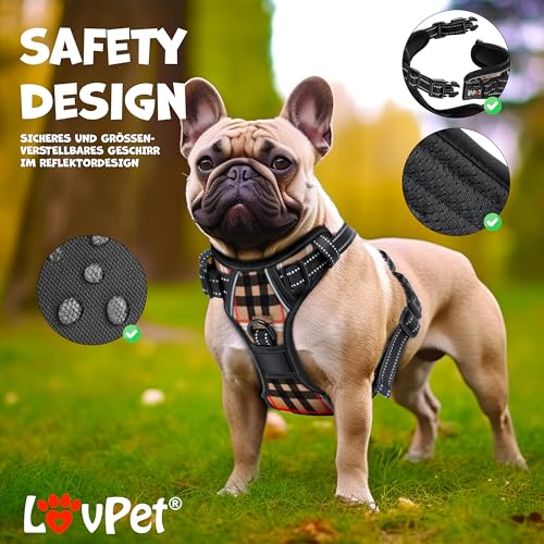 LOVPET® Hundegeschirr ohne Zug & Würgen für kleine Hunde & Welpen atmungsaktiv & weich Brustgeschirr reflektierend | No-Pull-Geschirr inkl.Beutelrollen | Verstellbares Geschirr mit Griff Beige - L