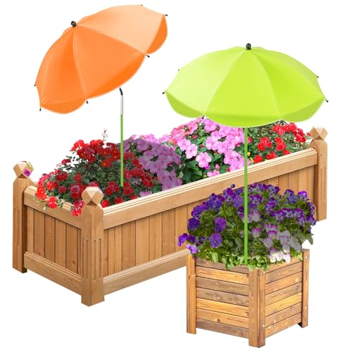 Axcoix 2 Pack Upgraded Plant Umbrellas for Outdoor Plants, 26' Larger Garden Plant Umbrella Shade with Adjustable Angle, 43.4' Higher Sun Shade for Plants, Potted Plant, Garden Beds (Green, Orange)