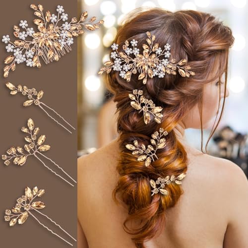 Champagne Hair Accessories, Clip Pins Piece Bridal Comb Wedding Headpiece