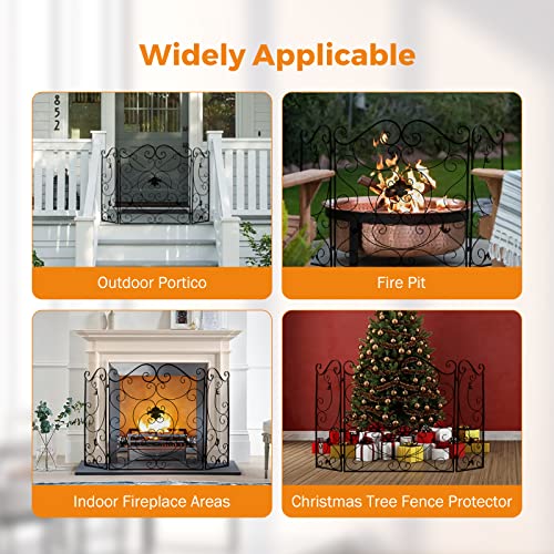 Beamnova Black Fireplace Screen 125X79.5 Cm 49X31 Inch 3 Panel Flat Cover Modern Rustic Vintage Arched Mesh Outdoor Freestanding Iron Protector #TOP5