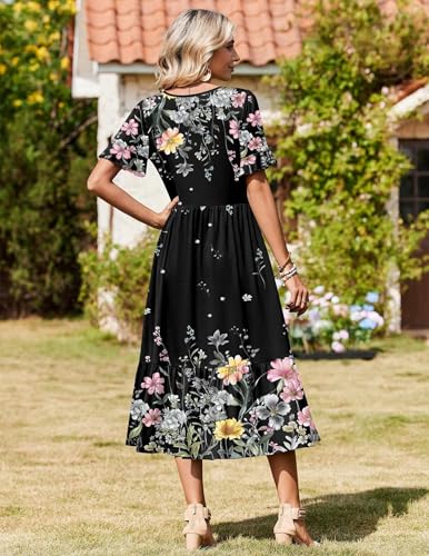 Image of Zeagoo Womens Summer Dresses 2026 Casual Midi Dress Flowy Sundress Ruffle Short Sleeve Tiered Dresses A Line Boho Dress