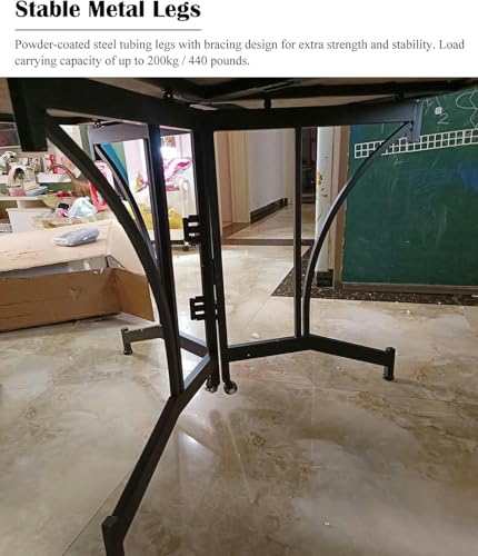 Table en bois ronde sans assemblage avec piétement robuste noir pliant - 8