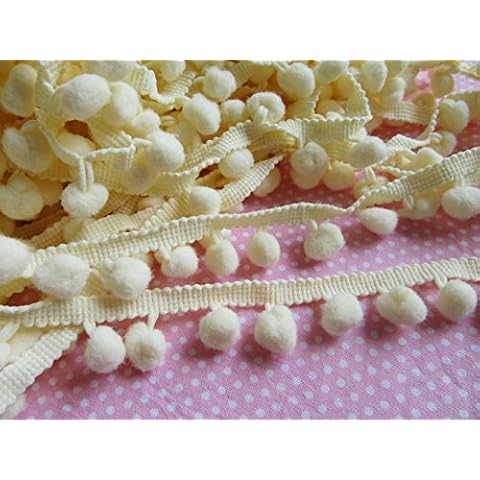 YCRAFT One Roll 18 Yards(16.5 Meters) Ball Fringe 7/8" Wide Pom Pom Trim Ribbon Sewing-Cream Cover