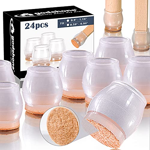 Chair Leg Protectors, Chair Leg Caps, Chair Leg Covers, Chair Floor Protectors for Hardwood to Prevent Floor Scratches and Reduce Noise, Fit 0.9"-1.18, 24 Pack, Small