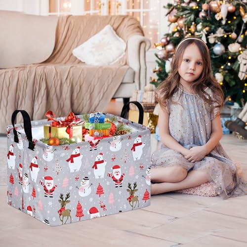 Image of MAIZMZ Christmas Basket for Kids Gifts Santa Claus Snowman Storage Baskets Collapsible Nursery Hamper Waterproof Clothes Toy Bin Book Shelf Gift Basket Cube Xmas Party Decor