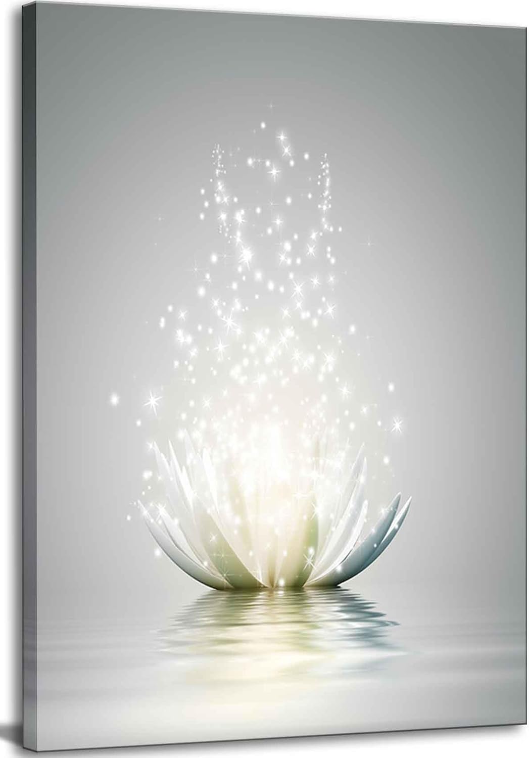 Zen Canvas Wall Art White Lotus Flower Bloom in Water Picture Yoga Spa Meditation Spiritual Room Wall Decor Poster Print for Living Room Bathroom Bedroom Office Study Room Home Decoration Lotus 16"L x 12"W