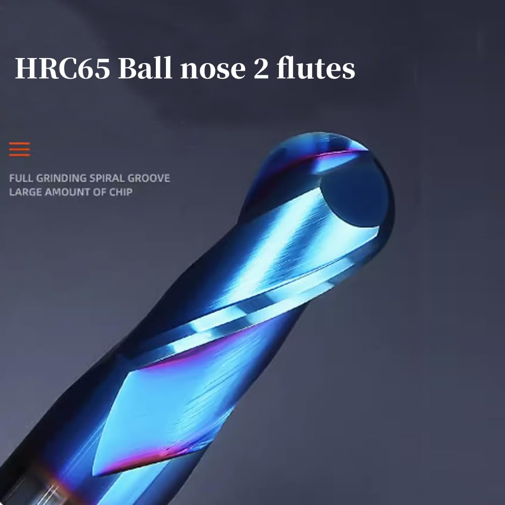 Nasi a sfera HRC65, in acciaio al tungsteno, 2 flauti in metallo duro con rivestimento blu Nanco, punte CNC per legno, plastica, acciaio, taglio 3D, incisione (punta Φ10 mm)
