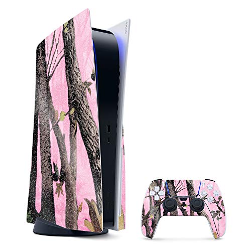 MightySkins Glossy Glitter Gaming Skin for PS5 / PlayStation 5 Bundle - Pink Tree Camo | Durable High-Gloss Glitter Finish | Easy to Apply and Change Style | Made in The USA