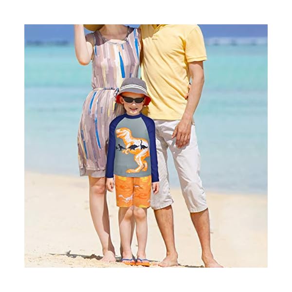 Sylfairy Boys Two Piece Rash Guard Swimsuits Kids Long Sleeve Sunsuit Swimwear Sets Bathing Suit,Yellow Dinosaur - Image 4