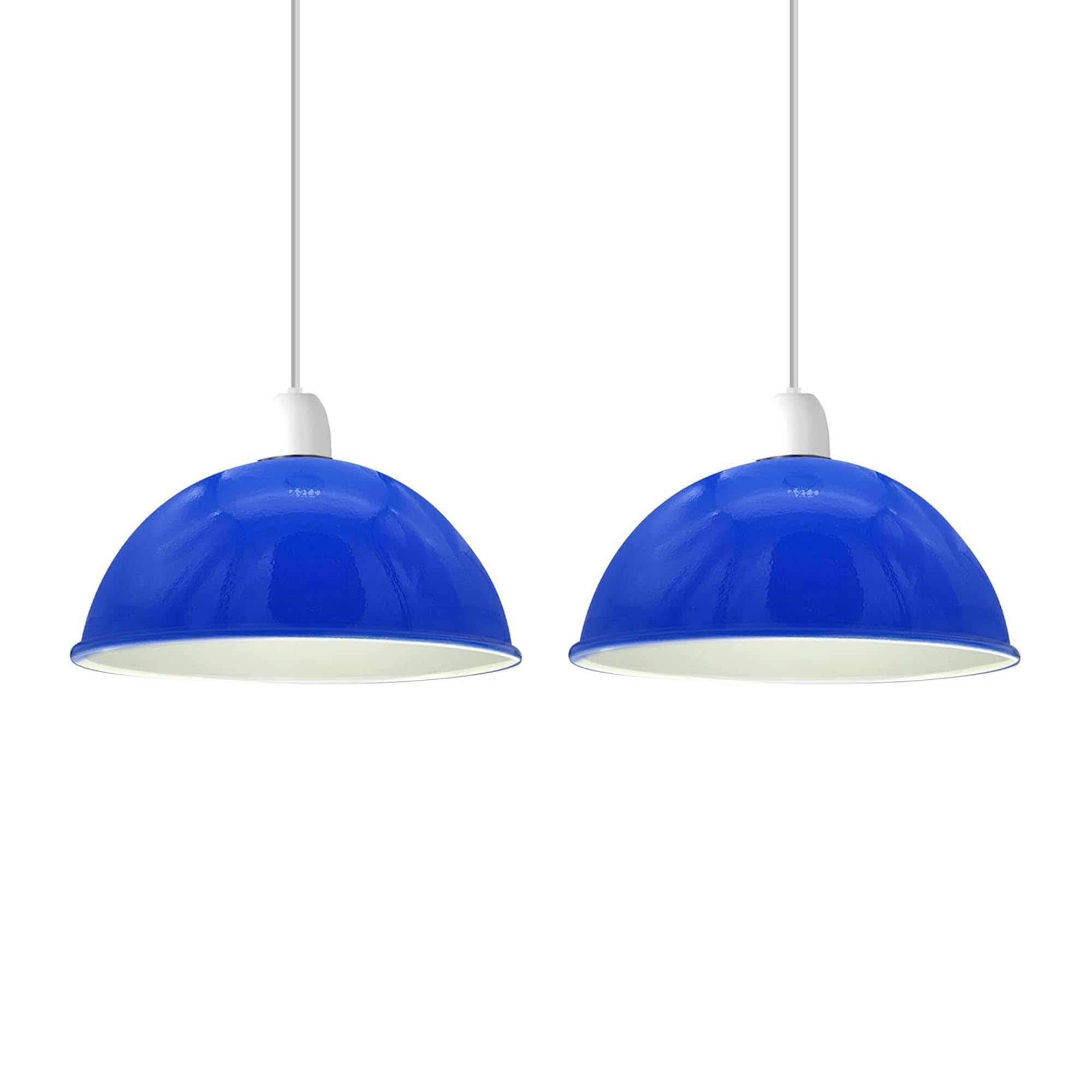 Modern Painted Ceiling Light Shade, Industrial Metal Lamp Shades, Non Electric Bulb Guard Vintage Lampshade for Kitchen, Living Room, Bedroom (Navy Blue - 40cm Dome - 2 Pack)