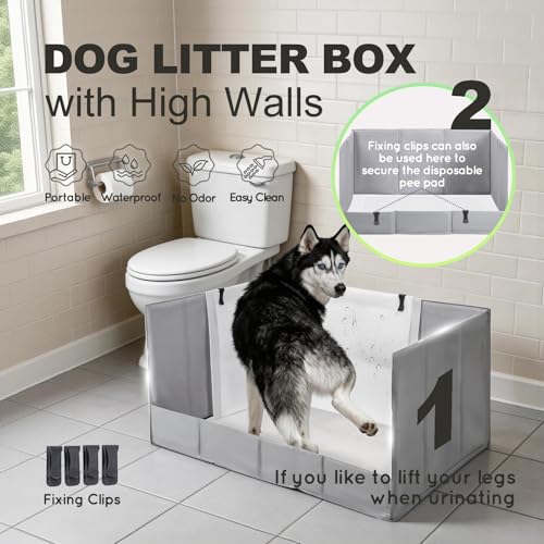 Image of HQ4US 4LEGS Dog Litter Box, Pee Pad Holder Foldable, Indoor Dog Potty Tray for Puppy & Large Dogs, High Walls, Seamless, No Assembly, Waterproof, Easy to Clean, No Spill,Portable for Travel