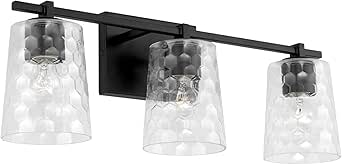 Capital Lighting 143531MB-517 Burke Clear Honeycomb Glass Bath Vanity Wall Mount, 3-Light 300 Total Watts, 9" H x 24" W, Matte Black