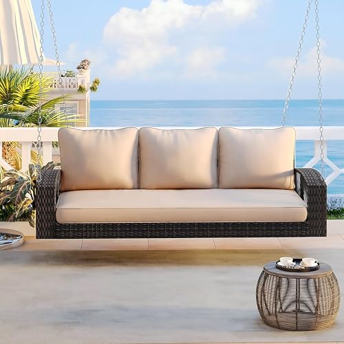 Image of Outdoor Swing Without Stand for Balcony, Garden Three Seater | Weather Resistant Rattan & Wicker Hammock Jhula for Adults (Brown 3 Seater)