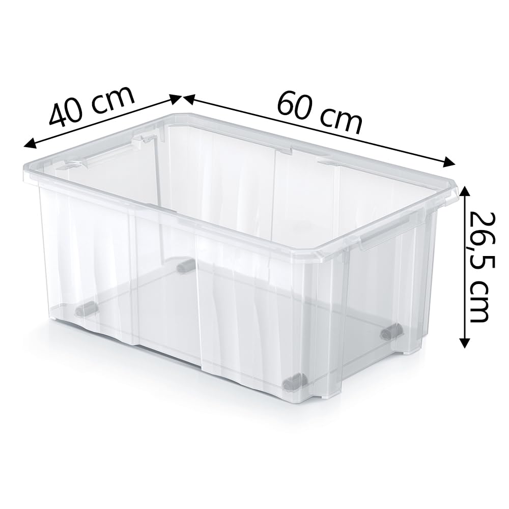 Set di 10 Scatole Contenitori Trasparenti con Coperchio Cargobox 60x40x26,5 cm 16 Litri Impilabili in Plastica Resistente
