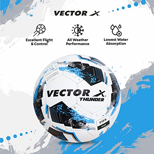 Image of Vector X 32 Panels Thunder FIFA Basic Hand Stitched Football | Rubberized Outer Core with Glossy Finish Training Ball|Match | Sports | Playing | Practice for Adult, Men & Boys Size 5 (White Blue)