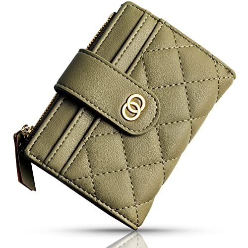 Small Wallet For Women- Credit Card Holder Wallet For Women Girls- Zipper Small Bifold Wallet Mini Coin Purse With ID Window (Olive Green)