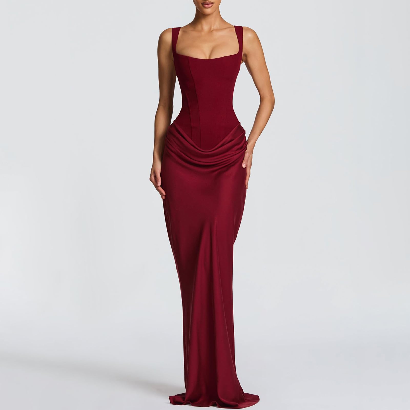 Générique Robe Ete Femme Longue Robe Fluide avec Structure en Arêtes Dos Lacets Ajustable Chic Et Elegant pour Ceremonie Cocktail Bal Plage Boheme Leger Et Confortable