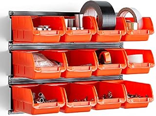 VonHaus Garage and Van Storage Solution - Wall Mount Bin Storage 12 Pc Storage Bins with 3 Adjustable Backplates, Great Bolt, Nuts, Tool or Screw Organiser