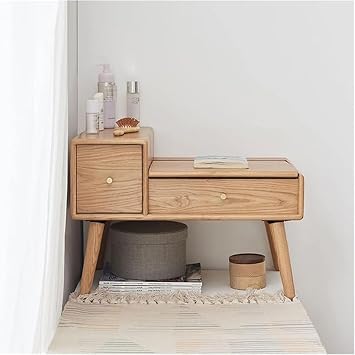 Solid Wood Dressing Table, Simple Oak Small Dressing Table, Bedroom Multifunctional Bay Window Dressing Table, Hidden Makeup Mirror Dressing Table, Large Capacity Partition Drawer
