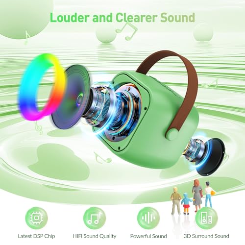 Image of Mini Karaoke Machine：Portable Bluetooth Karaoke Microphone, Singing Speaker with 2 Wireless Mic and Light Kids Adults, Christmas Birthday Gifts for Girls Boys Family Home Party(Green)