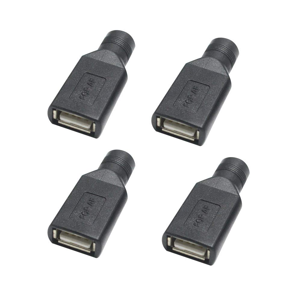 Acxico 4 pcs USB Female to 5.5mm x 2.1mm Female DC Power Converter Charger Adapter Connector