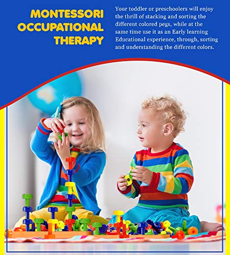 Stacking Peg Board Set Toy | 30 Pegs & Board + Free Storage Bag | STEM Color Learning Sorting Matching Game Montessori Occupational Therapy Fine Motor Skills Toddlers Preschool Boys Girls - Thumbnail 5