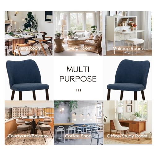 Image of MALOL Dining Chairs Set of 2, Upholstered Leather Kitchen Chairs with Curved Back, Padded Seat and Solid Wood Legs, Modern Dining Chair for Kitchen Dining Room, Blue