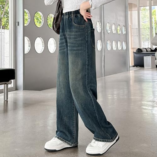 Toddler Barrel Jeans Flannel Lined Elastic High Waisted Basic Jeans Soft Cotton Girls Long Jeans Size 10-12 Tall2