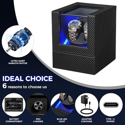 Image of BEWISHOME Double Watch Winder 4 Modes for Automatic Watches with LED Light