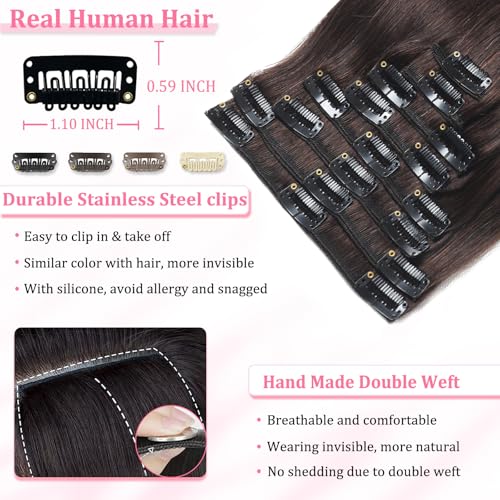 Image of Clip in Hair Extensions Real Human Hair Dark Brown Hair Extensions Clip Ins