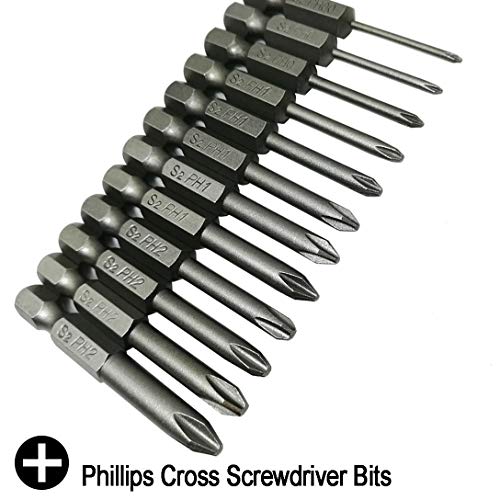 LEROM Phillips Cross Screwdriver Bits, 12Pcs 1/4 Hex Shank Magnetic Cross Phillips Screw Head Screwdriver Bits Electric Screwdriver Set Power Tools | 2 inch length